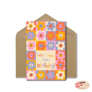 Cartão de felicitações "Feliz, feliz, feliz aniversário" da Smilin' Daisy