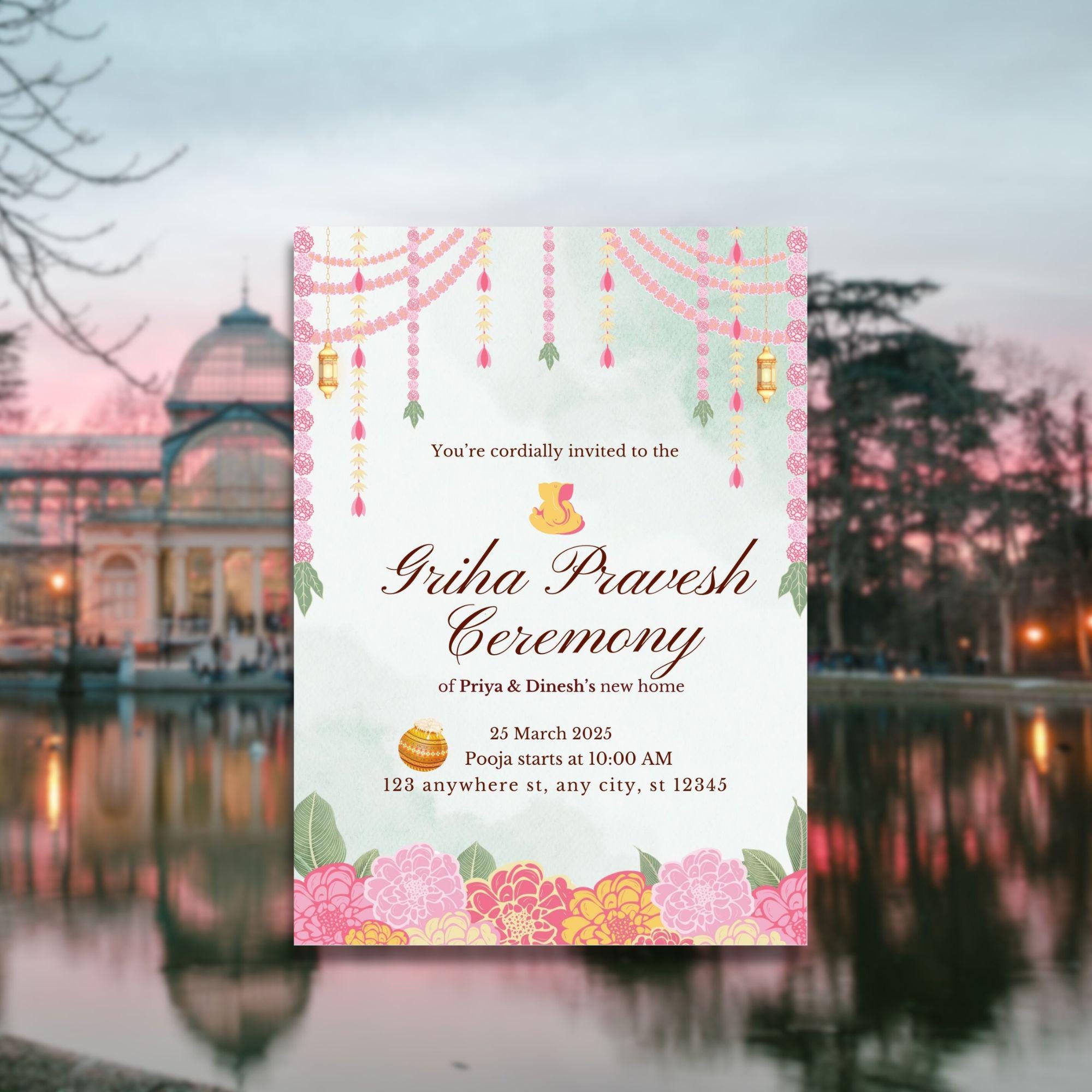 Editable Gruhapravesam Invitation Indian Housewarming Mobile