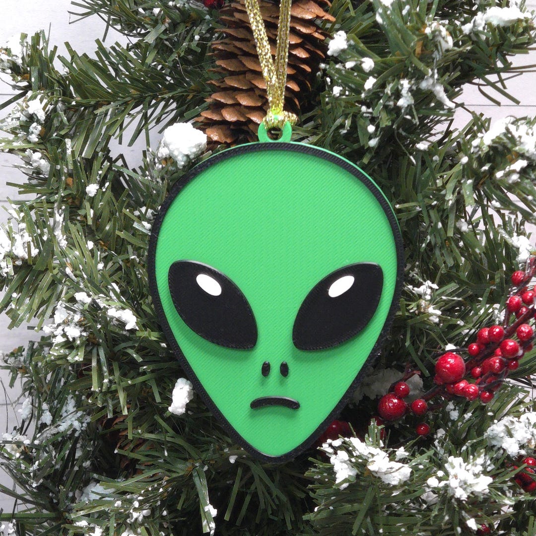 3D Printed Green Alien Head Christmas Ornament – Out-of-this-world ...