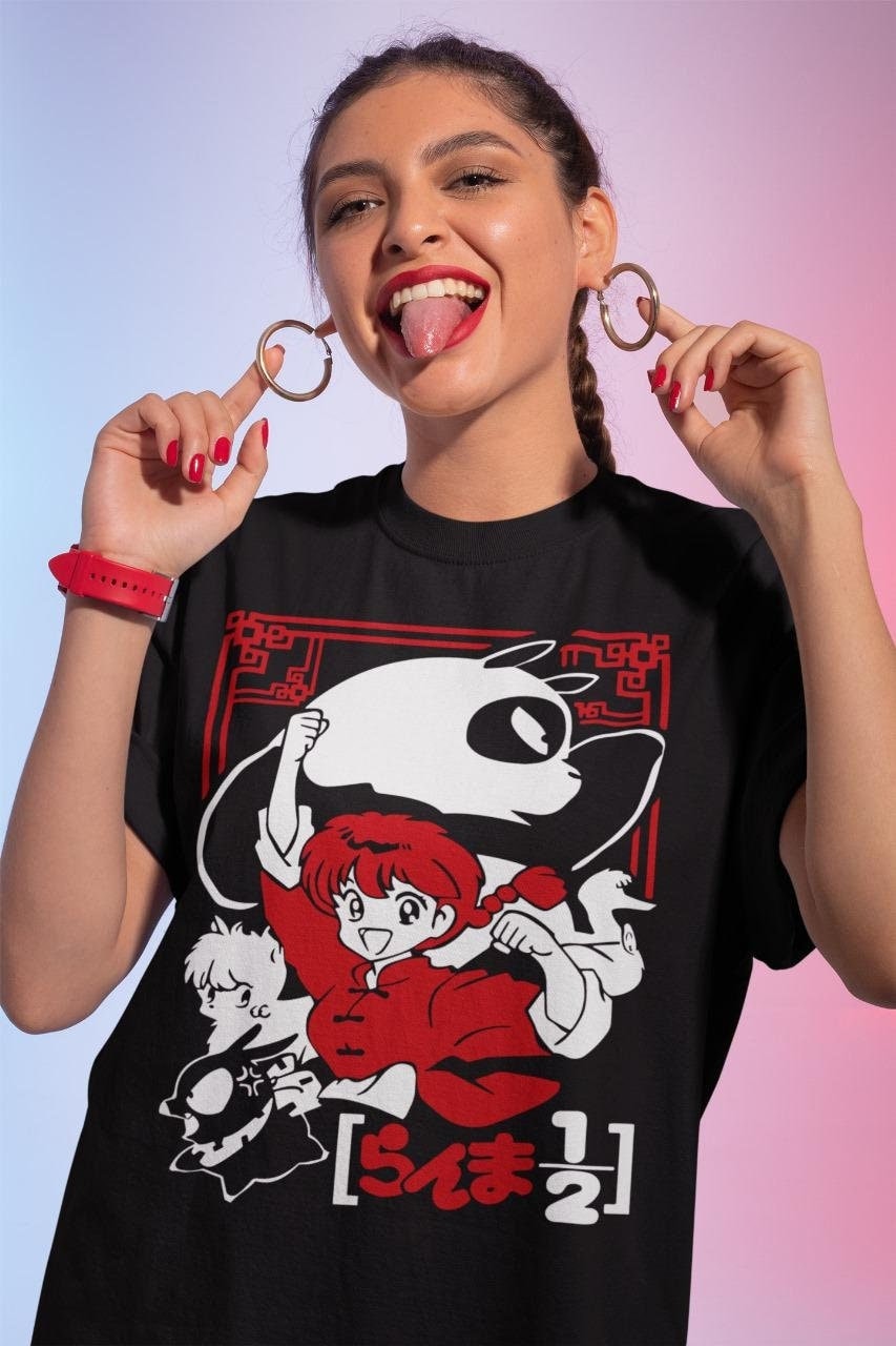 Unisex Ranma Saotome Anime T-Shirt, Genma Panda Manga Shirt Ranma 1/2 T-shirt Shampoo RumikoTakahashi Girl Kawaii Funny Anime Tee All Size