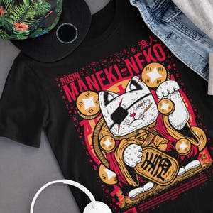 Maneki Neko Japanese Lucky Cat Chinese Japan T Shirt Best Seller Funny Movie Gift Music Meme Top Tee