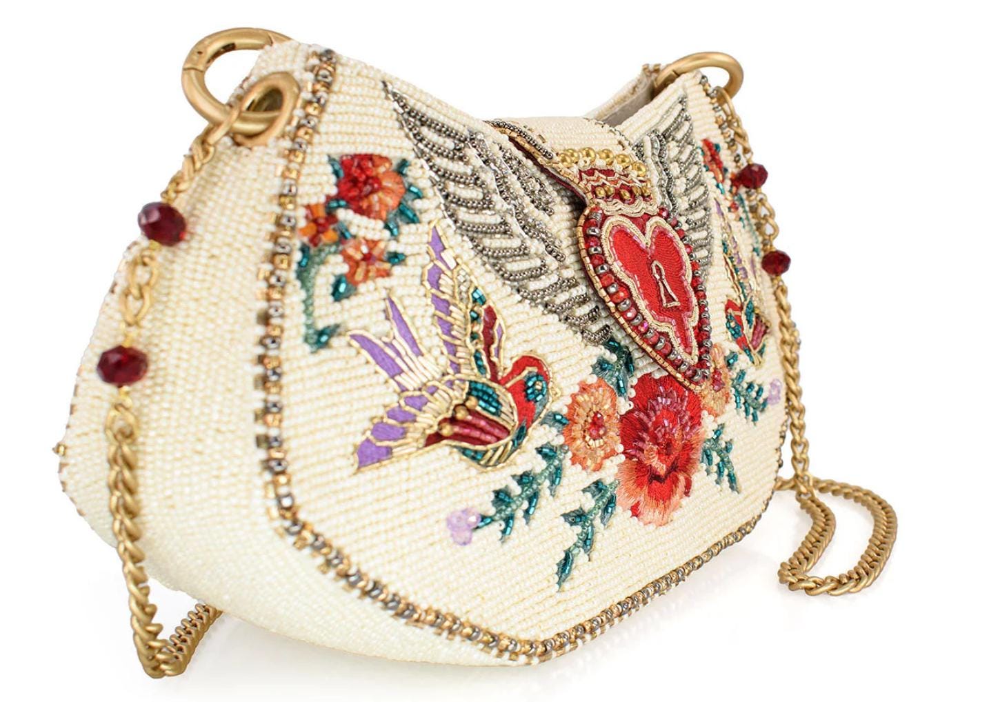 Mary Frances Women's Beaded Crossbody Clutch - Heart & Bird Design, Vegan, With Removable Chain Strap - View #11