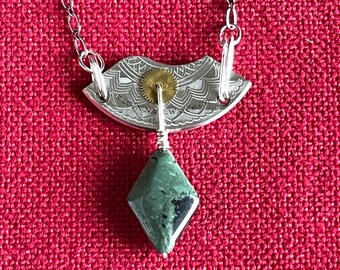 Kambaba Jasper Steampunk Necklace - Antique Silver Watch Movement Pendant - Upcycled Jewelry