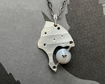 Steampunk Necklace - White Agate with Antique Pocket Watch Plate