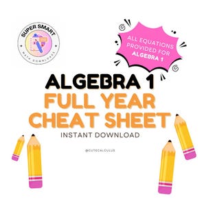 Algebra 1 Essential Cheat Sheet | Printable Math Equation Guide | Instant Download | High School Math | Middle School Math -1 sheet, 2 sided
