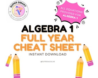 Algebra 1 Essential Cheat Sheet | Printable Math Equation Guide | Instant Download | High School Math | Middle School Math -1 sheet, 2 sided