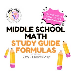 Cheatsheet voor wiskunde van de middelbare school | Gids voor afdrukbare wiskundige vergelijkingen | Direct downloaden | 5e 6e 7e 8e leerjaar Wiskunde | 1 vel, 2-zijdig