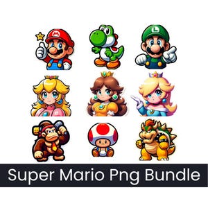 Super mario png bundle, super mario png clipart set, super mario stickers, retro game png, luigi png, super mario bros