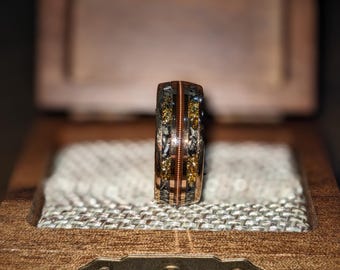 Meteorite & Gold Inlay Rose Gold Wedding Ring | Rose Gold Guitar String Ring | Meteorite Bands |Tungsten Ring For Him Her | 8mm |