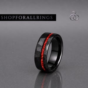 Black Tungsten Wedding Band, Red Nebula Inlay, 8mm Comfort Fit, Men's Ring, Anniversary Gift