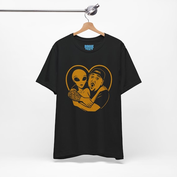 Alien with Adam Unisex Tee, Extraterrestrial Graphic t-shirt, Space Lover Tee, Sci-fi Fan Shirt, UFO Encounter Shirt