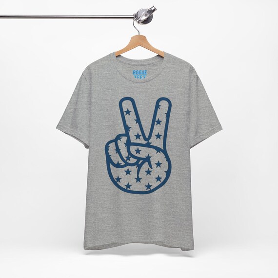 Hand Peace Sign with Stars T-Shirt, Unisex Graphic Tee, Celestial Shirt, Hippie Peace Symbol Top, Starry Night Tee