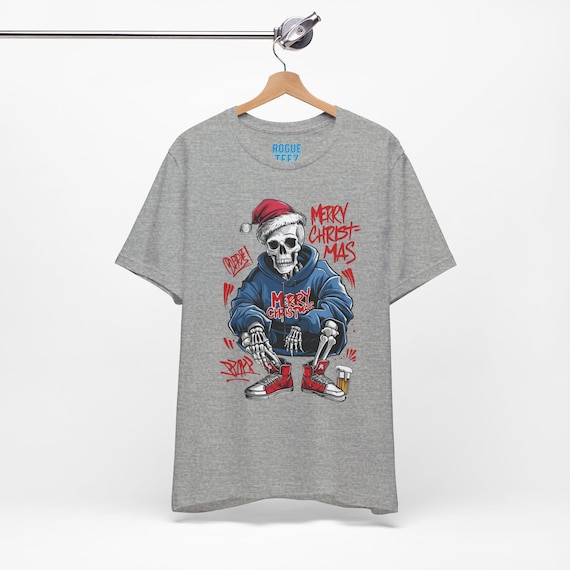 Christmas Skeleton T-Shirt, Holiday Skull Shirt, Festive Skeleton Tee, Xmas Bone Costume Top, Gothic Christmas Apparel