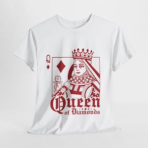 Queen of Diamonds Unisex T-Shirt, Spielkarte Shirt, Karten-Liebhaber-Geschenk, Pokerspieler-Top, Kasino-Bekleidung, Kartenspiel-T-Shirt