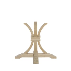 May include: A wooden table base with a unique, curved design. The base is made of light-colored wood and has a sturdy construction.