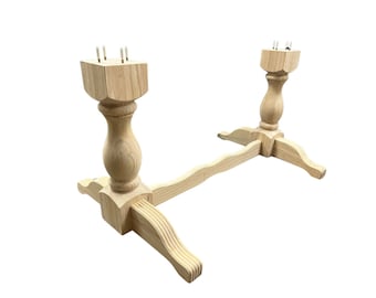 May include: Unfinished wood table base with a pedestal design and four legs. The base is made of solid wood and has a natural finish.