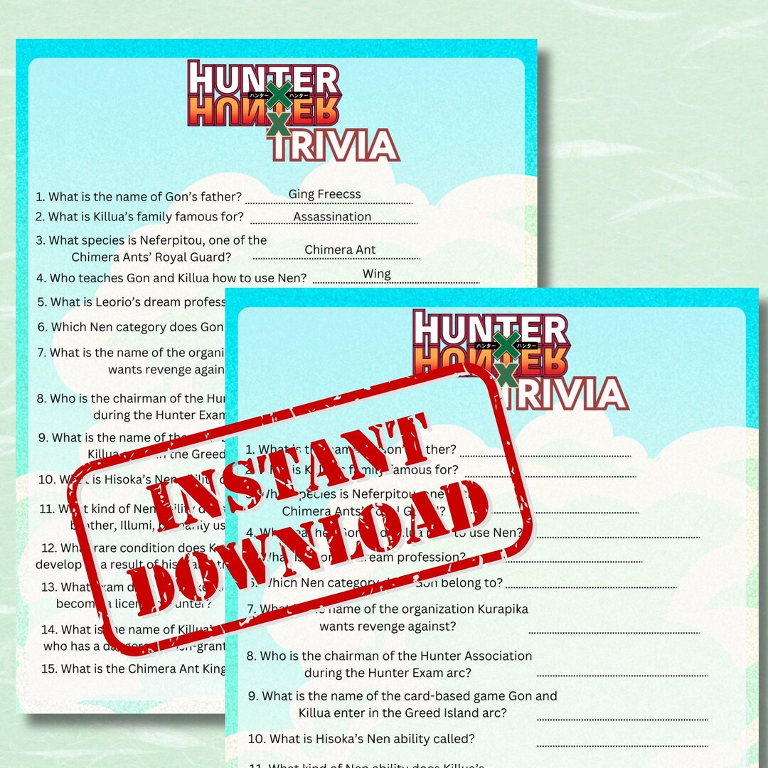 Hunter Hunter Trivia, Anime Trivia, Trivia Games, Printable Games
