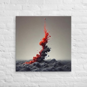 Tela - Arte de parede abstrata em tela de fumaça vermelha e cinza