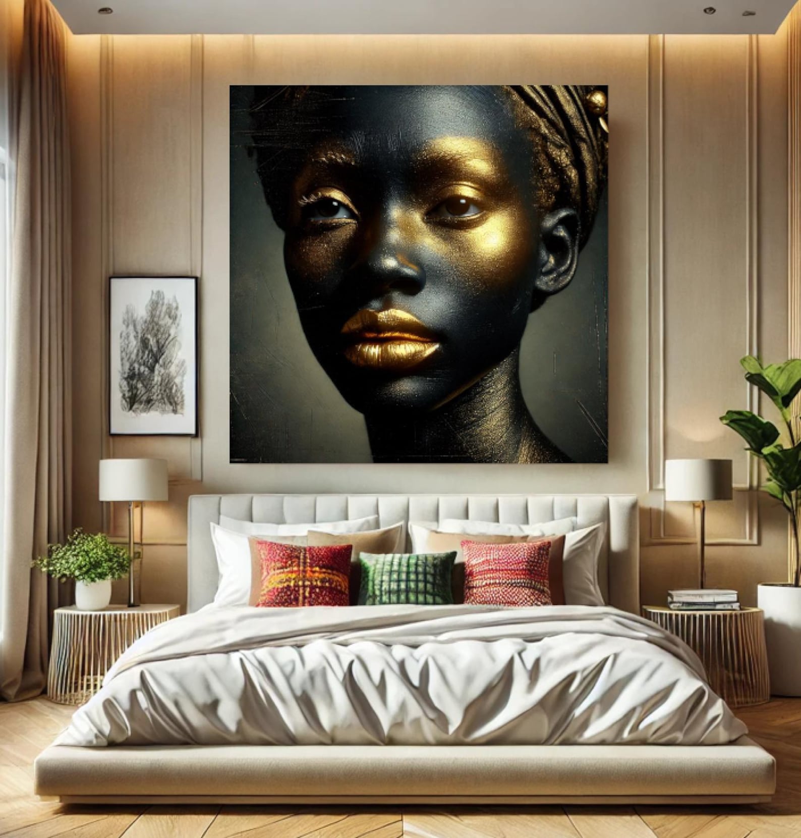 Black and Gold Face Art Print Luxury Digital Wall Decor, Elegant