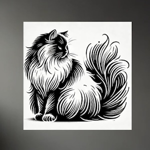 Elegant Black and White Cat Art | Digital Download for Modern Wall Decor