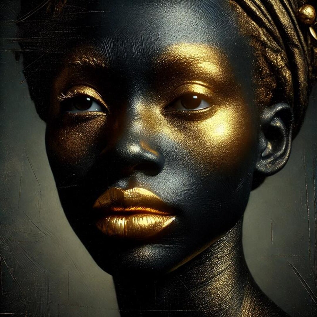 Black and Gold Face Art Print Luxury Digital Wall Decor, Elegant