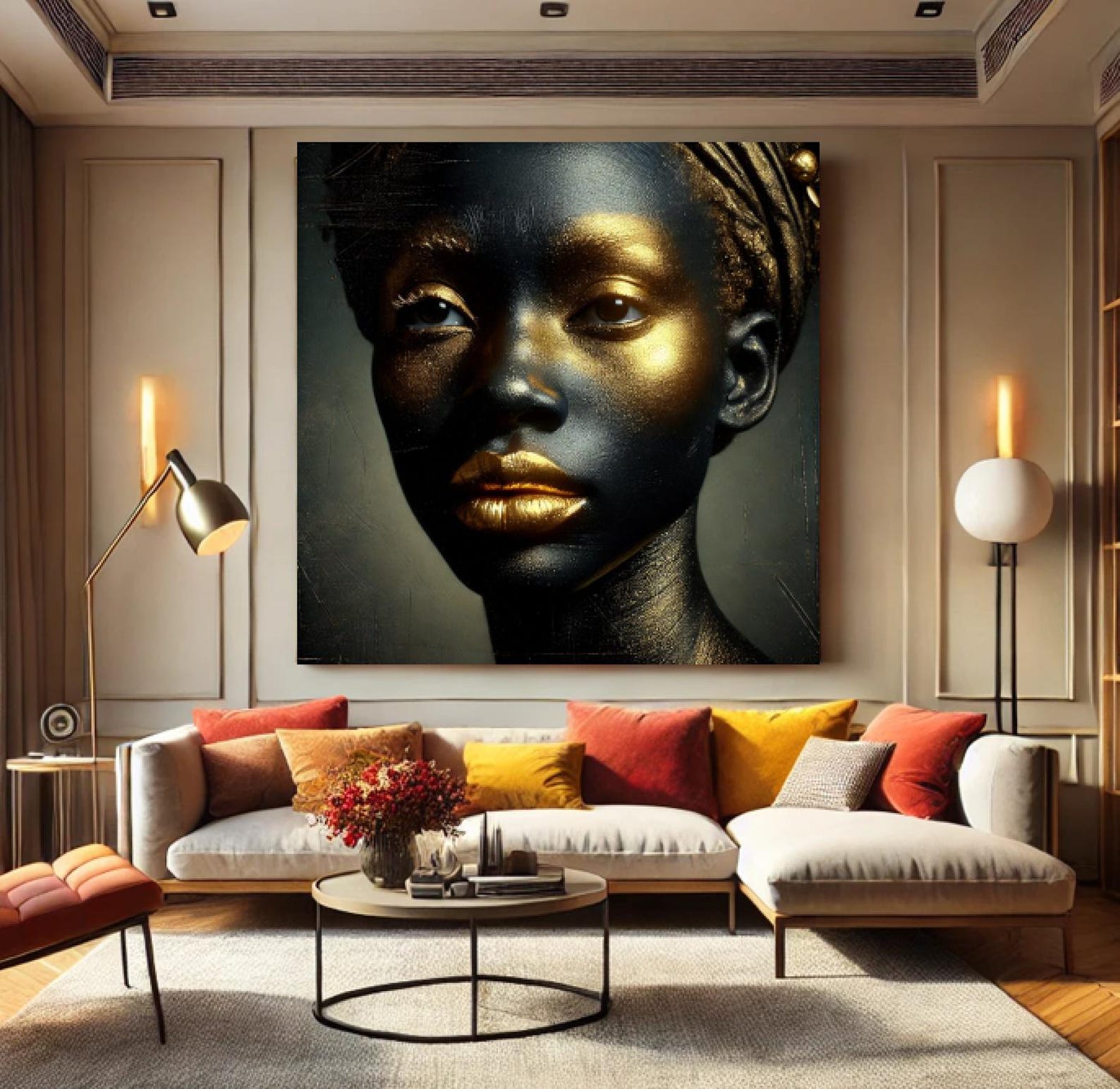 Black and Gold Face Art Print Luxury Digital Wall Decor, Elegant