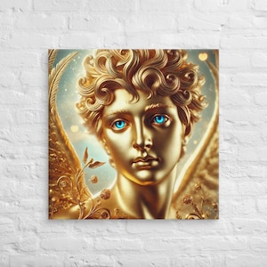 Canvas -Golden Angel Canvas Wall Art – Elegant Gold and Blue Decorative Art Print