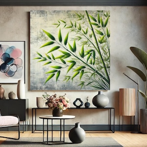 Green Bamboo Wall Art – Modern Nature Digital Print, Minimalist Botanical Decor for Home or Office
