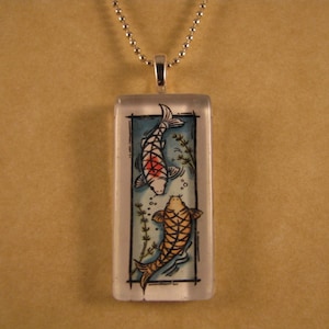 Koi Fish Rectangle Glass Pendant