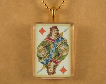 King of Diamond Card, Playing Card Pendant, Glass Pendant, Card Playing Jewelry, Playing Card Pendant, Rectangle Pendant