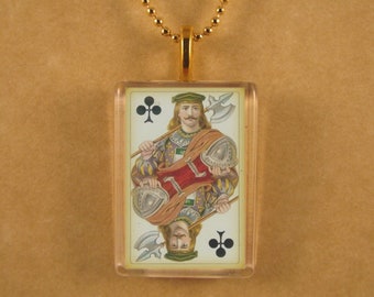 King of Clubs, Playing Card Pendant, Glass Pendant, Card Playing Jewelry, Clubs Pendant, Rectangle Pendant, Deck of Cards Gift