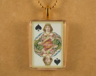 Playing Card Pendant, Queen of Spades, Spades Pendant, Rectangle Glass, Glass Pendant, Playing Card Jewelry, Gift for Mom