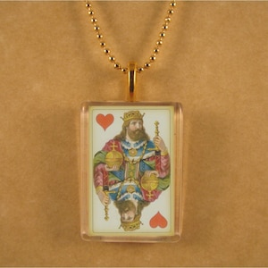 Antique Playing Card, King of Hearts Card, Glass Pendant, Heart Jewelry, Playing Card Pendant, Rectangle Pendant