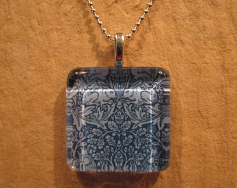 William Morris, Blue Brer Rabbit, Rabbit Wallpaper, Square Pendant, Glass Pendant, Rabbit Necklace, Arts and Crafts