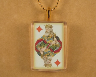 King of Diamond Card, Playing Card Pendant, Glass Pendant, Card Playing Jewelry, Playing Card Pendant, Rectangle Pendant