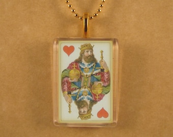 King of Hearts Card, Antique Playing Card, Glass Pendant, Heart Jewelry, Playing Card Pendant, Rectangle Pendant