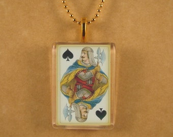 King of Spades, Card Playing Jewelry, Antique Playing Card, Glass Pendant, Playing Card Pendant, Rectangle Pendant