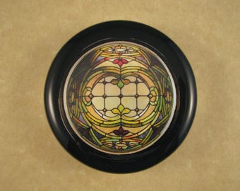 Stained Glass Art Round Glass Paperweight, Glass Reproduction