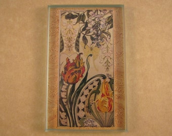 Tulip Wisteria Etudes de Fleurs Rectangle Glass Tile Paperweight