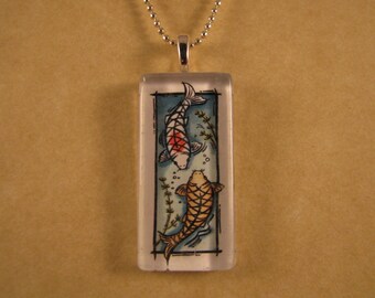 Koi Fish Rectangle Glass Pendant