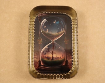 Hourglass Moon Paperweight, Sand Clock Art, Heirloom Rectangle, Moon Paperweight, Glass Paperweight, Celestial Art, Desk Accessory