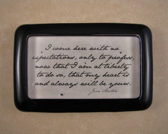 Quote Paperweight, Jane Austen Quote, No Expectation Quote, Sense Sensibility, Love Quote, Literary Quote, Rectangle Glass