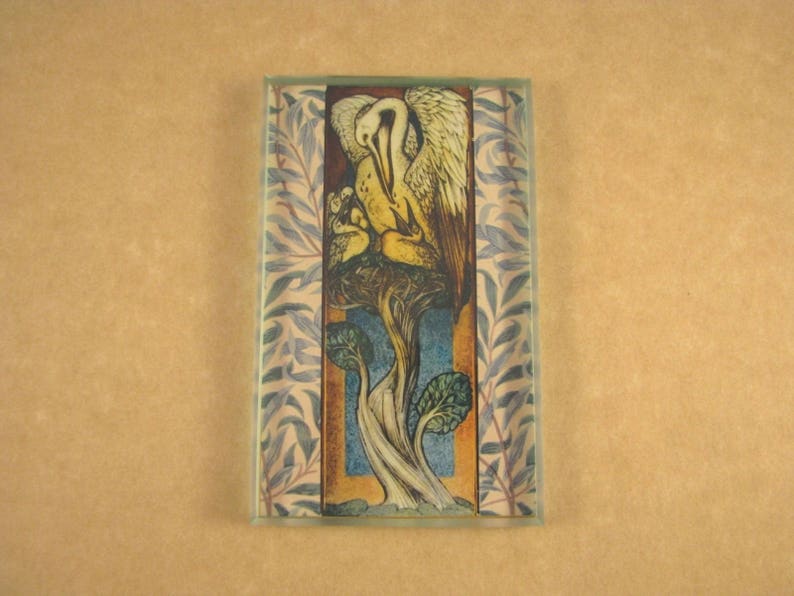 Pelican Stained Glass, Edward Burne-Jones, Pelican Paperweight, Stained Glass Window, William Morris Print, Rectangle Glass, Gift for Her image 2