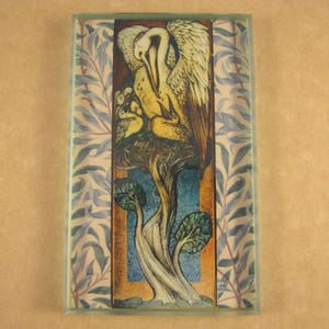 Vetrata Pelican, Edward Burne-Jones, Fermacarte Pelican, Vetrata, Stampa William Morris, Vetro rettangolare, Regalo per lei