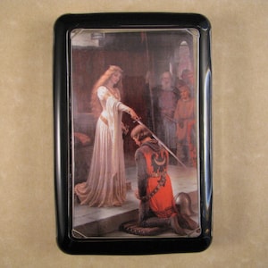 Accolade Painting, Gift for Her, Knight Paperweight, Edmund Leighton Art, Knight and Sword, Medieval Art, Large Rectangle, Glass Paperweight