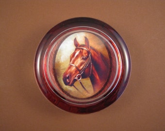 Horse Art, Brown Horse Portrait, Gift for Dad, Horse Paperweight, Horse Lover, Glass Paperweight, Round Paperweight