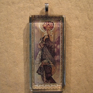 Alphonse Mucha Moon Pendant, Large Rectangle Glass Pendant