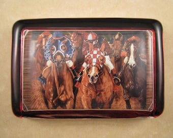 Horse Racing, Racing Paperweight, Horse Paperweight, Large Rectangle, Glass Paperweight, Horse Lover, Equestrian Decor