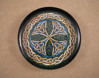 Celtic Cross Stained Glass Large Round Glass Paperweight, Glass Reproduction