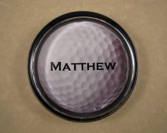 Golf Paperweight, Personalized Gift, Name Paperweight, Sports Paperweight, Large Round, Glass Paperweight, Golf Lover